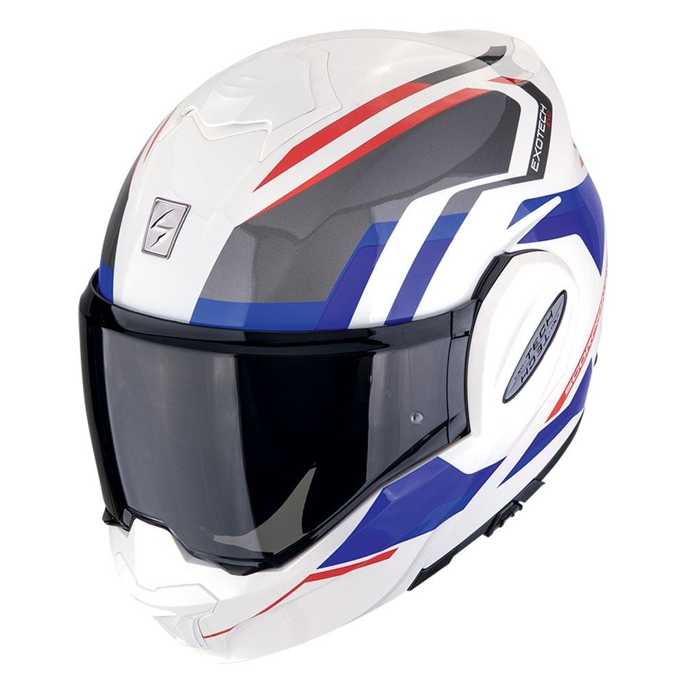 CASCO SCORPION  MODULABLE EXO-TECH EVO FURIO BLANCO-ROJO-AZUL