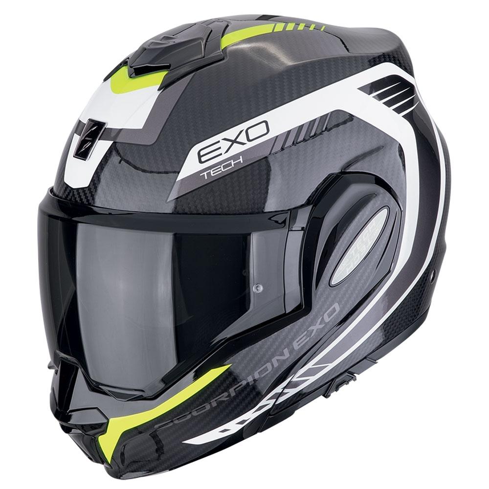 CASCO SCORPION  MODULABLE EXO-TECH EVO CARBON COSY NEGRO-AMARILLO FLUO