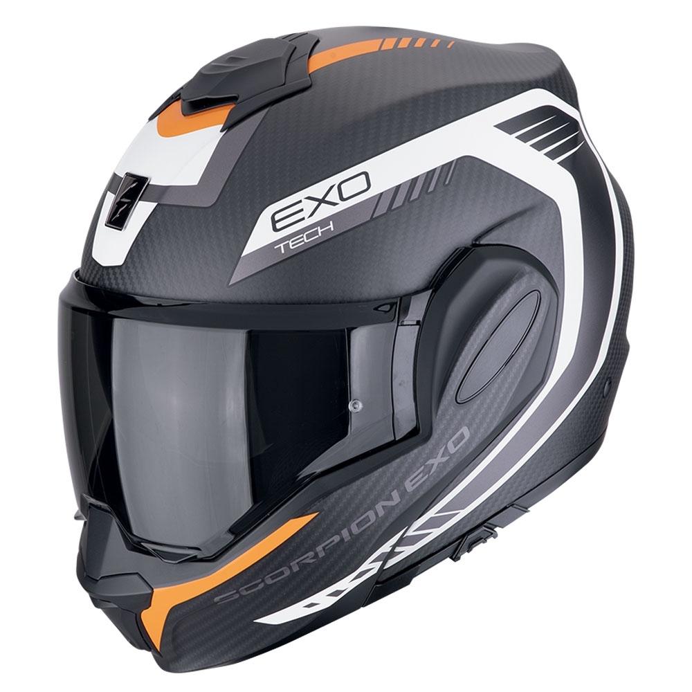 CASCO SCORPION  MODULABLE EXO-TECH EVO CARBON COSY NEGRO MATE-NARANJA