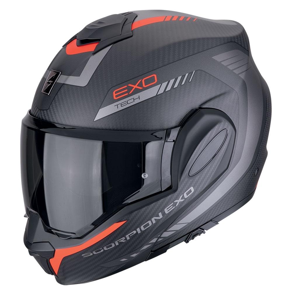 CASCO SCORPION  MODULABLE EXO-TECH EVO CARBON COSY NEGRO MATE-ROJO