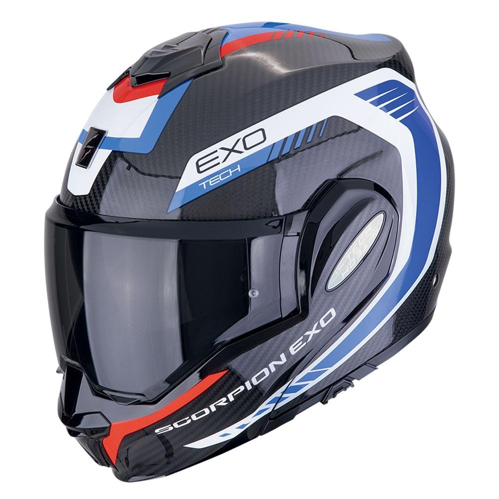 CASCO SCORPION  MODULABLE EXO-TECH EVO CARBON COSY NEGRO-AZUL-ROJO
