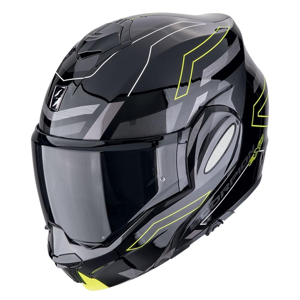 CASCO SCORPION  MODULABLE EXO-TECH EVO CONQUER NEGRO-AMARILLO FLUO
