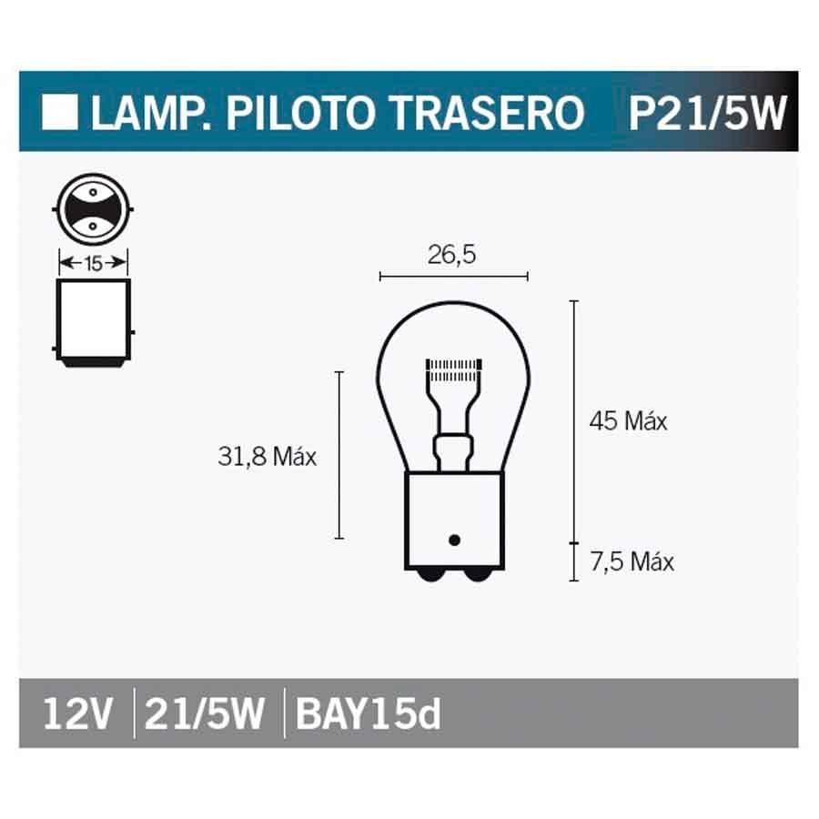 BOMBILLA LAMPARA V-PARTS (CAJA 10 BILUX 12V21/5W P21/5W-Ambar 14662