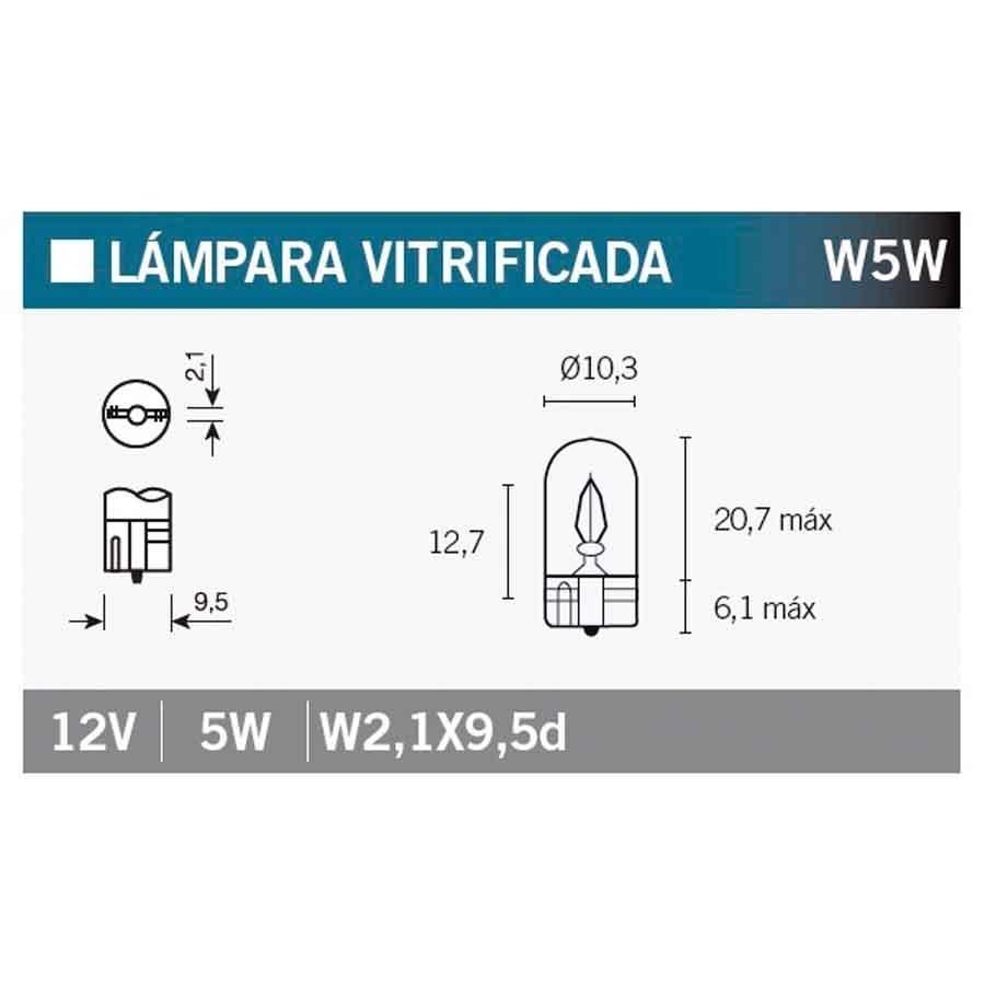 BOMBILLA LAMPARA V-PARTS (CAJA 10 UNIDADES) 12V5W W5W  T10-12VX5W   14676