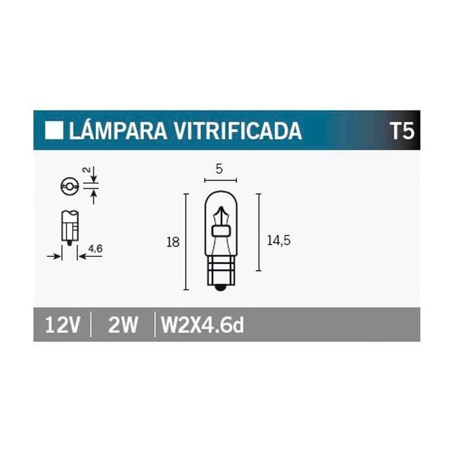 BOMBILLA LAMPARA V-PARTS (CAJA 10 UNIDADES) 12V2W  T5   14684