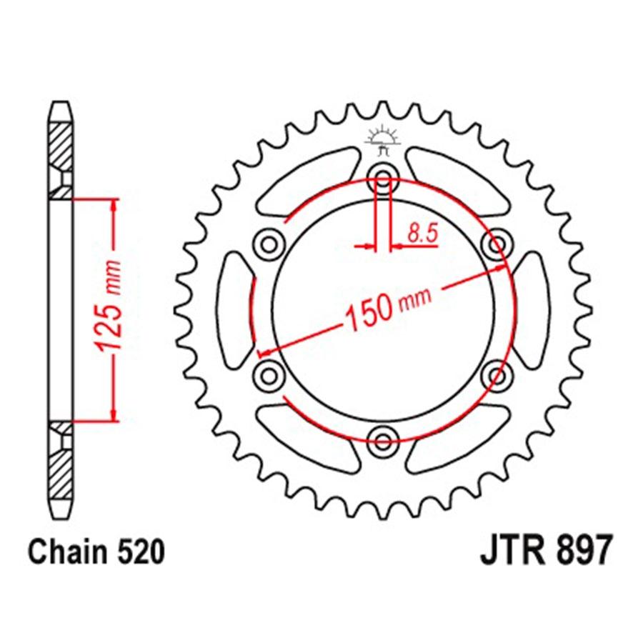 PLATO CORONA JT 897 DE ACERO CON 49T PASO 520 AUTOLIMPIABLE